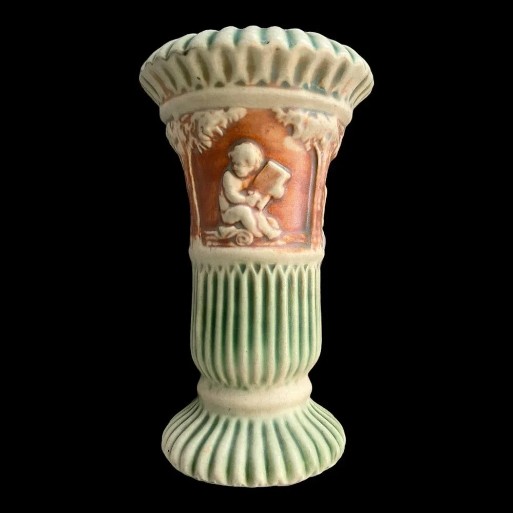 Vintage Roseville Donatello Cherub w/ Lutes Vase 7.75